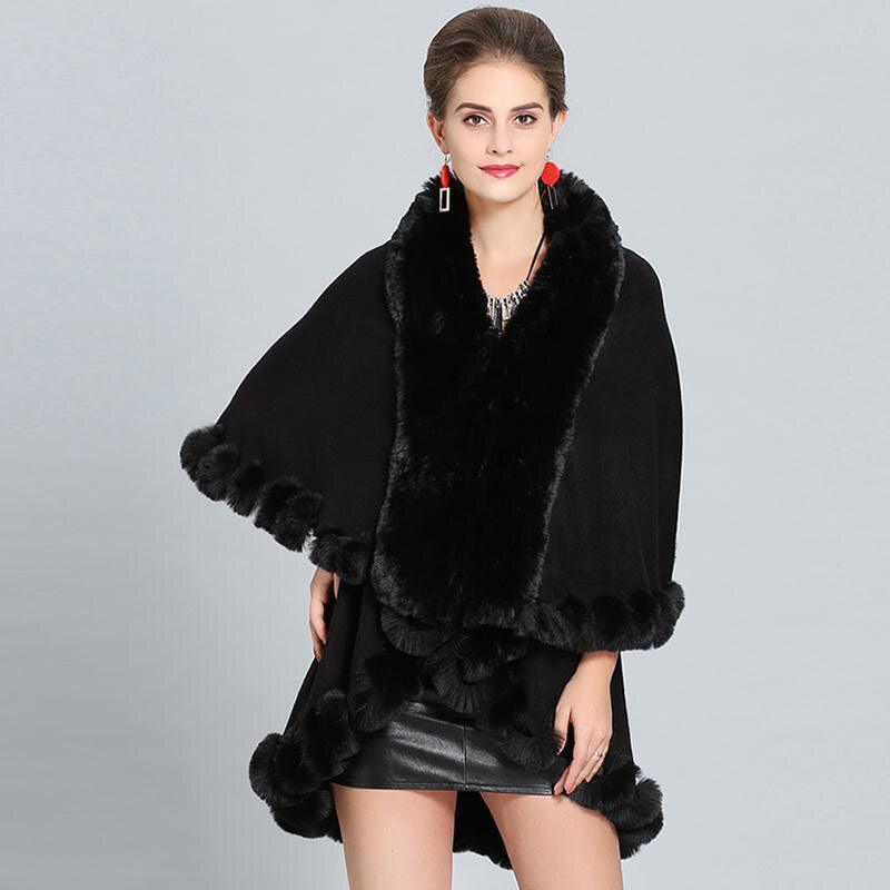 Loose Coat Faux Fox Fur Poncho Wool Coats Women Tassel Cloak Warm Outwear Carauana Store