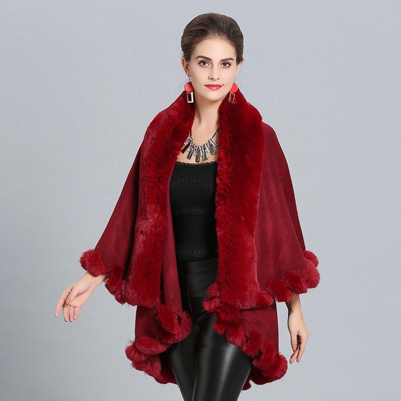 Loose Coat Faux Fox Fur Poncho Wool Coats Women Tassel Cloak Warm Outwear Carauana Store