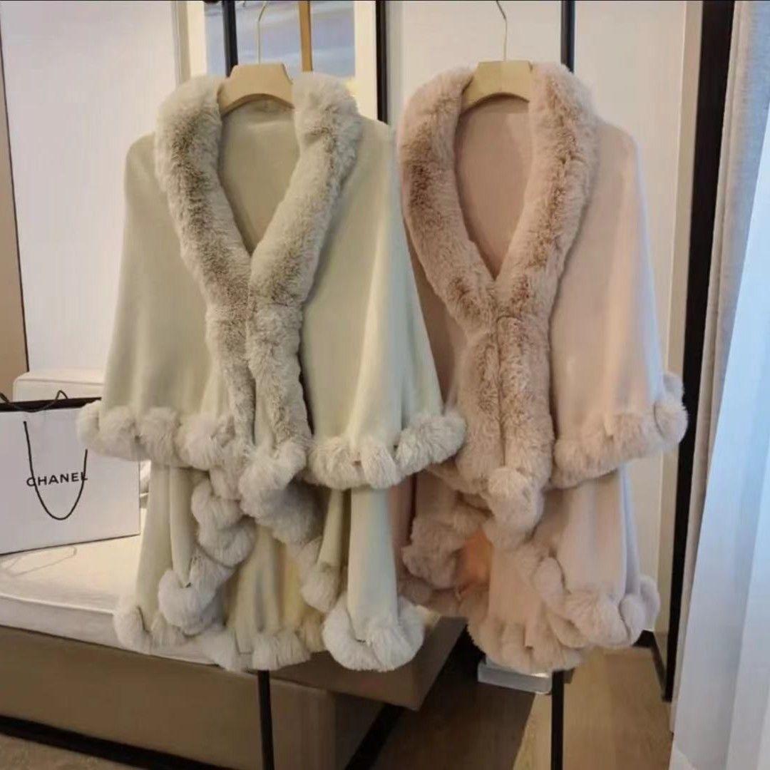 Loose Coat Faux Fox Fur Poncho Wool Coats Women Tassel Cloak Warm Outwear Carauana Store