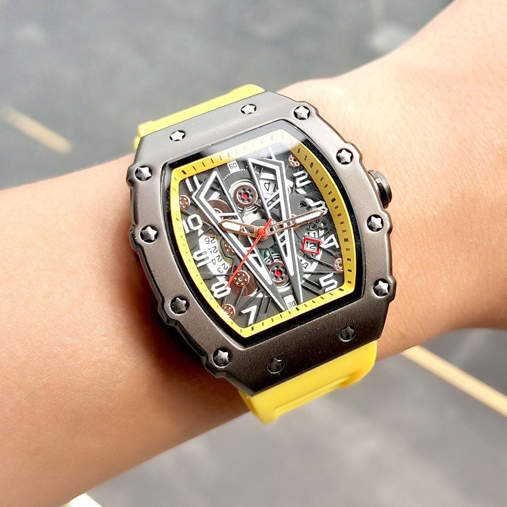MEGIR Tonneau Dial Sport Watch For Men Fashion Waterproof Quartz Wristwatches Auto Date Luminous Silicone Strap 9006 Carauana Store
