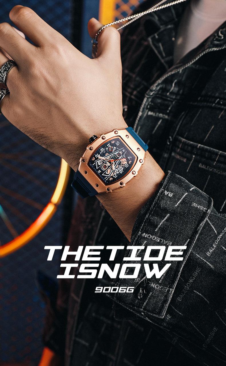 MEGIR Tonneau Dial Sport Watch For Men Fashion Waterproof Quartz Wristwatches Auto Date Luminous Silicone Strap 9006 Carauana Store