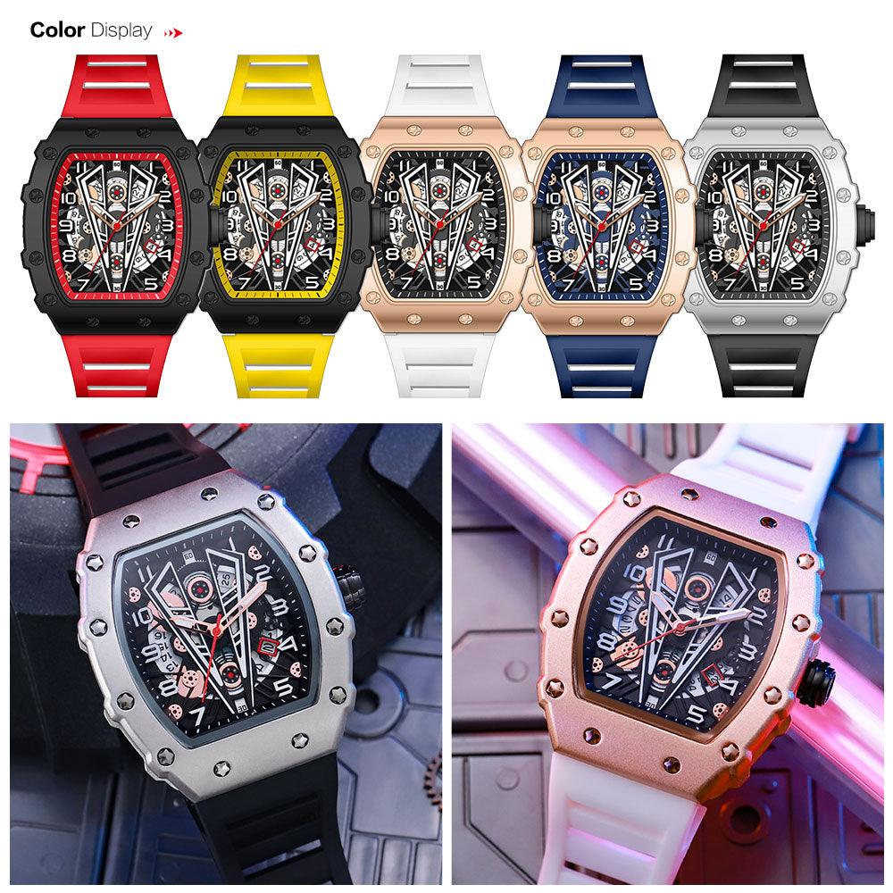 MEGIR Tonneau Dial Sport Watch For Men Fashion Waterproof Quartz Wristwatches Auto Date Luminous Silicone Strap 9006 Carauana Store
