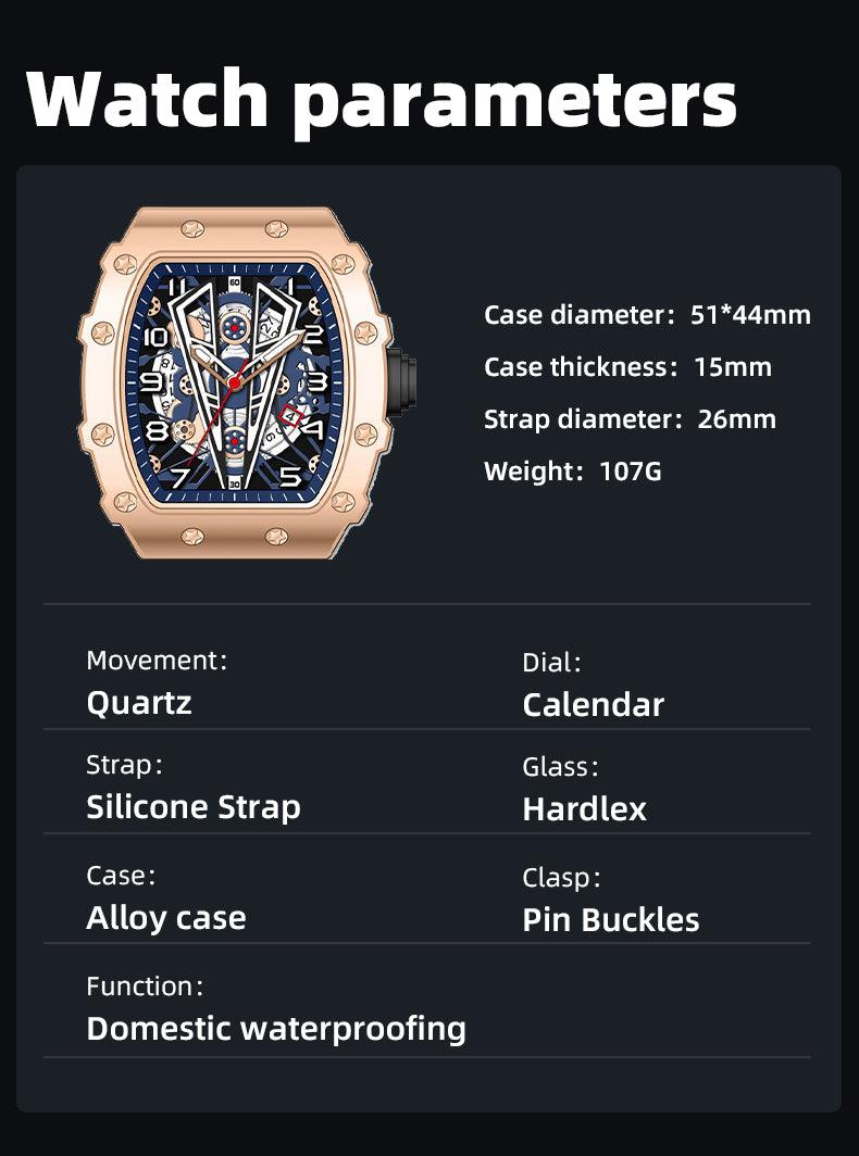 MEGIR Tonneau Dial Sport Watch For Men Fashion Waterproof Quartz Wristwatches Auto Date Luminous Silicone Strap 9006 Carauana Store
