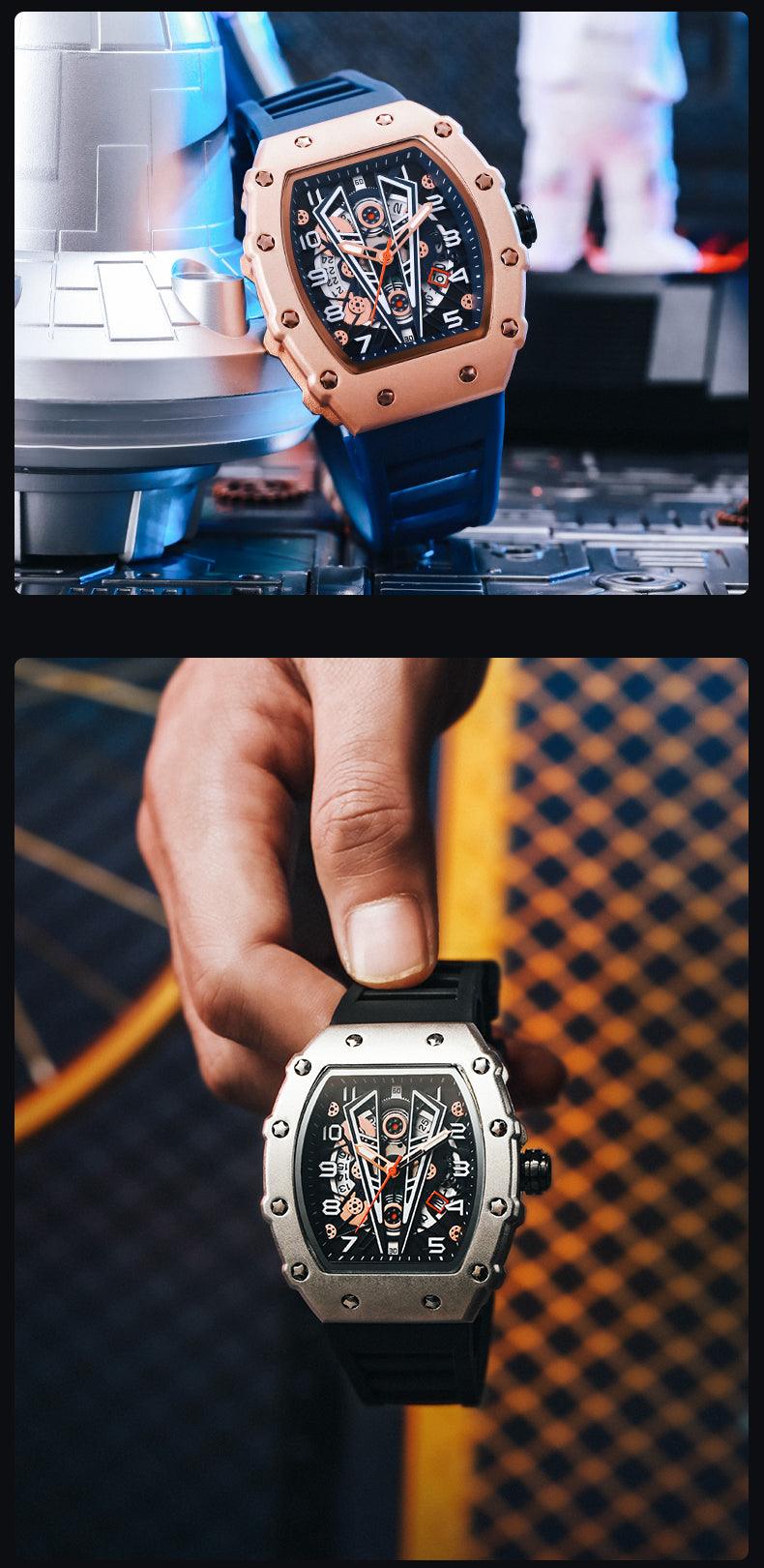 MEGIR Tonneau Dial Sport Watch For Men Fashion Waterproof Quartz Wristwatches Auto Date Luminous Silicone Strap 9006 Carauana Store