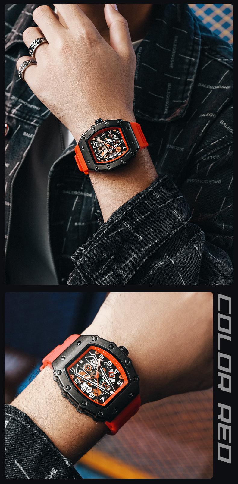 MEGIR Tonneau Dial Sport Watch For Men Fashion Waterproof Quartz Wristwatches Auto Date Luminous Silicone Strap 9006 Carauana Store