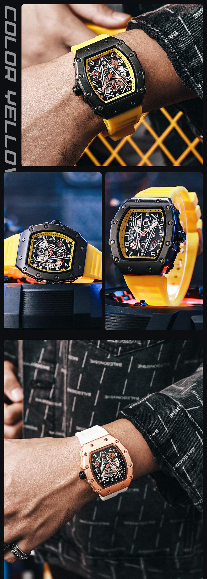 MEGIR Tonneau Dial Sport Watch For Men Fashion Waterproof Quartz Wristwatches Auto Date Luminous Silicone Strap 9006 Carauana Store