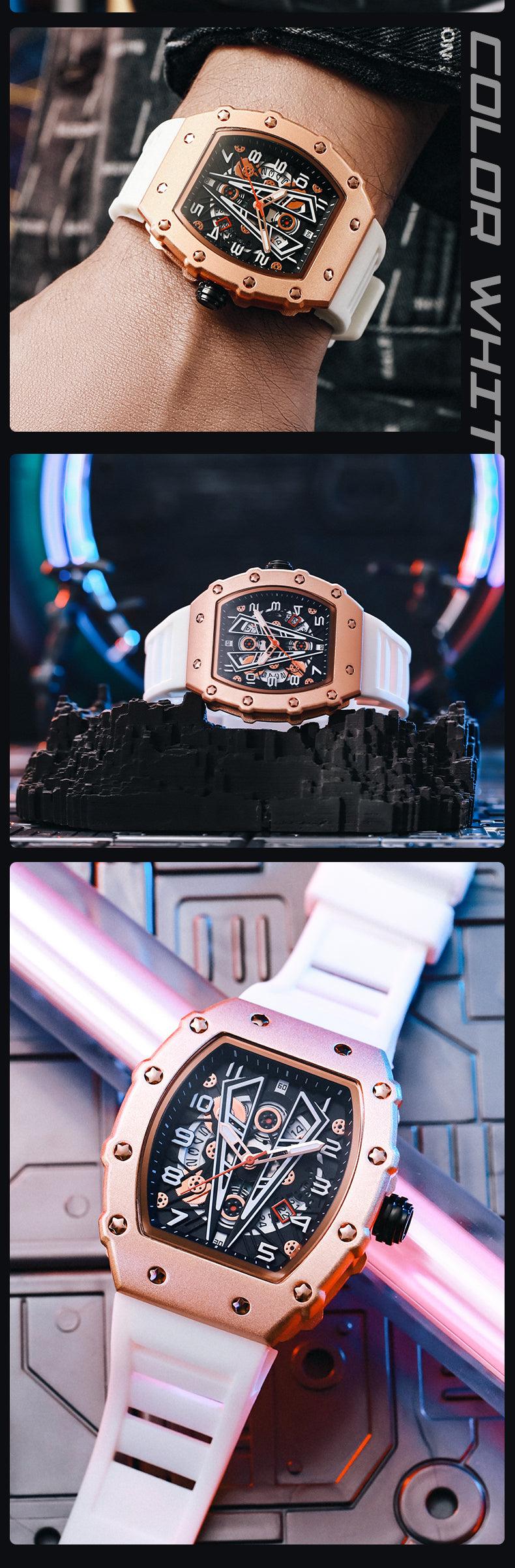 MEGIR Tonneau Dial Sport Watch For Men Fashion Waterproof Quartz Wristwatches Auto Date Luminous Silicone Strap 9006 Carauana Store