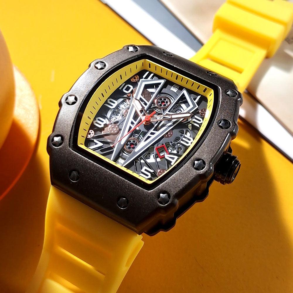 MEGIR Tonneau Dial Sport Watch For Men Fashion Waterproof Quartz Wristwatches Auto Date Luminous Silicone Strap 9006 Carauana Store
