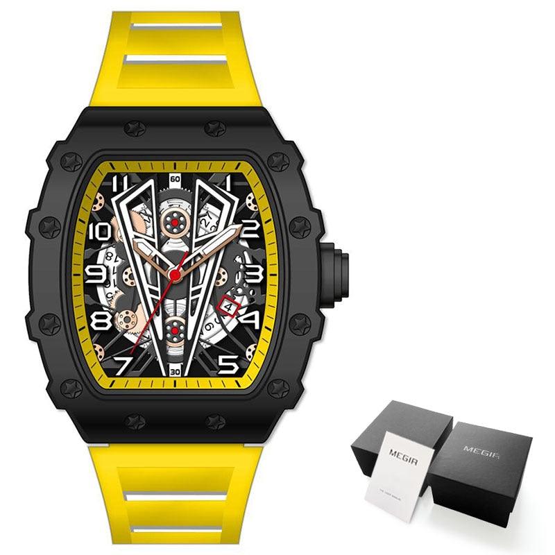 MEGIR Tonneau Dial Sport Watch For Men Fashion Waterproof Quartz Wristwatches Auto Date Luminous Silicone Strap 9006 Carauana Store
