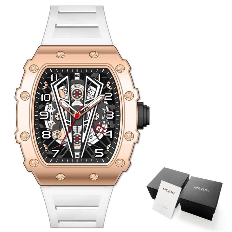 MEGIR Tonneau Dial Sport Watch For Men Fashion Waterproof Quartz Wristwatches Auto Date Luminous Silicone Strap 9006 Carauana Store