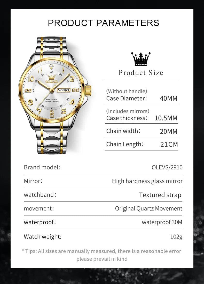 OLEVS Steel men's Quartz Watch | Sleek Business Style with Shock Resistance and Auto Date Feature Carauana Store