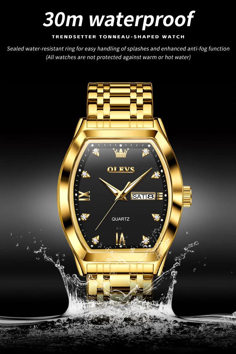 OLEVS/5528 Stainless Steel Luxury Quartz Watch | Elegant Tonneau Case with Shock Resistance and Week Display Carauana Store