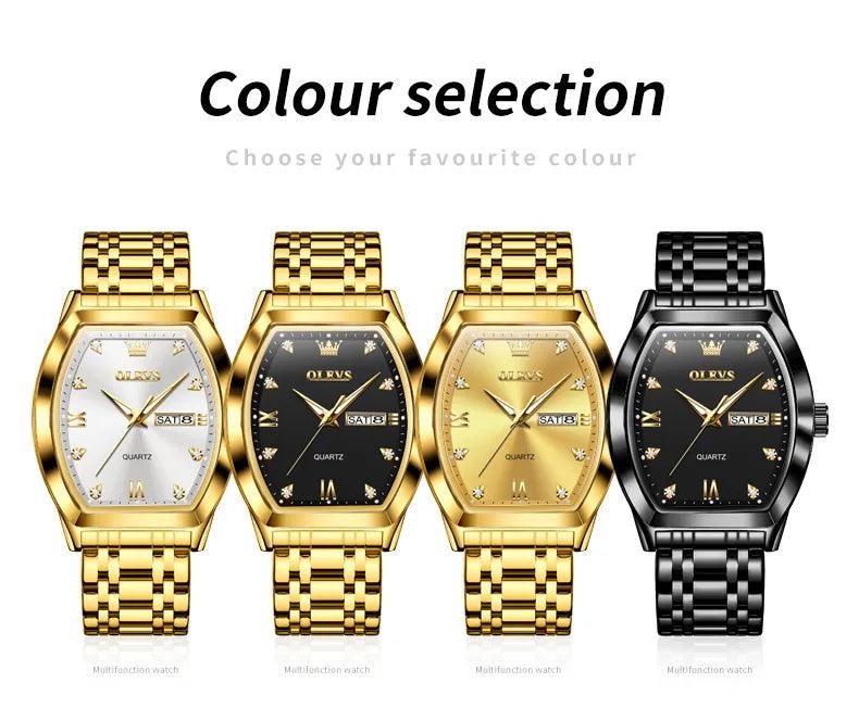 OLEVS/5528 Stainless Steel Luxury Quartz Watch | Elegant Tonneau Case with Shock Resistance and Week Display Carauana Store