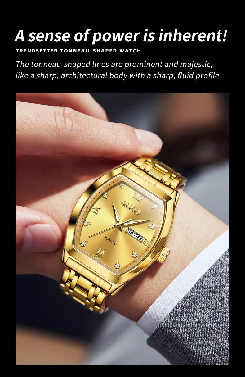 OLEVS/5528 Stainless Steel Luxury Quartz Watch | Elegant Tonneau Case with Shock Resistance and Week Display Carauana Store