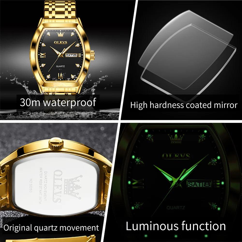 OLEVS/5528 Stainless Steel Luxury Quartz Watch | Elegant Tonneau Case with Shock Resistance and Week Display Carauana Store