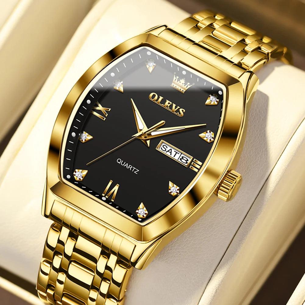OLEVS/5528 Stainless Steel Luxury Quartz Watch | Elegant Tonneau Case with Shock Resistance and Week Display Carauana Store