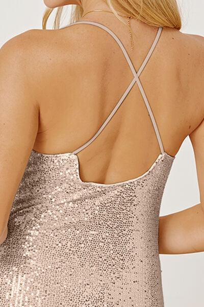 Sequin Spaghetti Strap Mini Wrap Dress Carauana Store