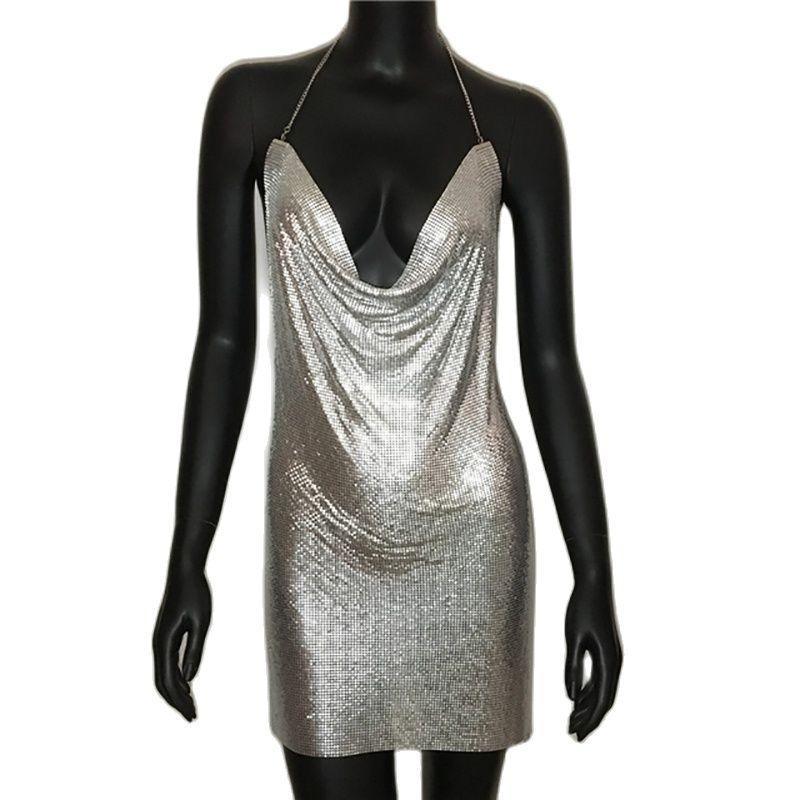 Sexy Clubwear 2022 Backless Cocktail Metalic Split Mesh Harness Body Carauana Store