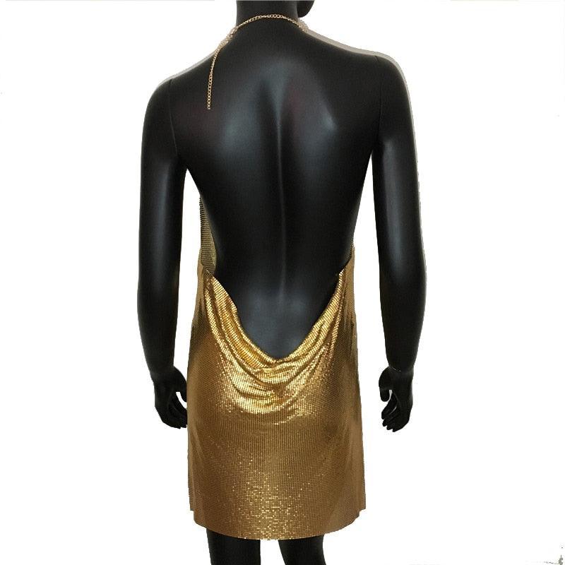 Sexy Clubwear 2022 Backless Cocktail Metalic Split Mesh Harness Body Carauana Store