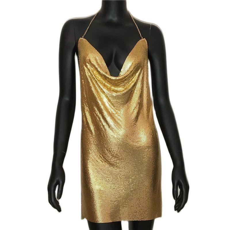 Sexy Clubwear 2022 Backless Cocktail Metalic Split Mesh Harness Body Carauana Store