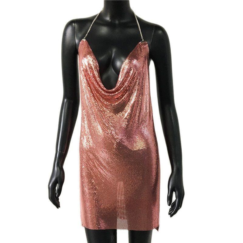 Sexy Clubwear 2022 Backless Cocktail Metalic Split Mesh Harness Body Carauana Store