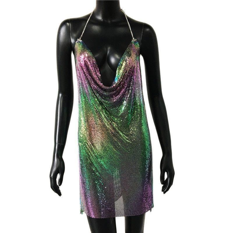 Sexy Clubwear 2022 Backless Cocktail Metalic Split Mesh Harness Body Carauana Store
