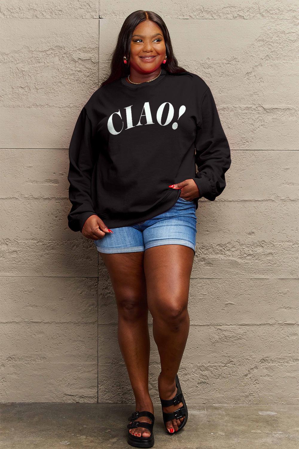 Simply Love Full Size CIAO!Round Neck Sweatshirt Carauana Store