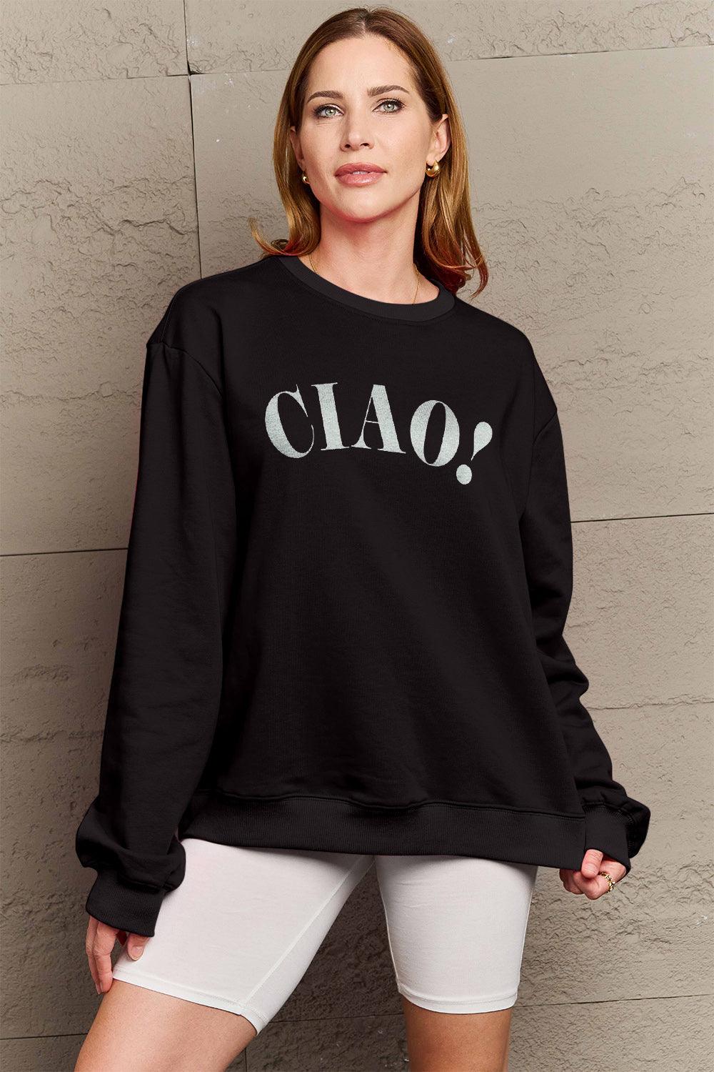 Simply Love Full Size CIAO!Round Neck Sweatshirt Carauana Store