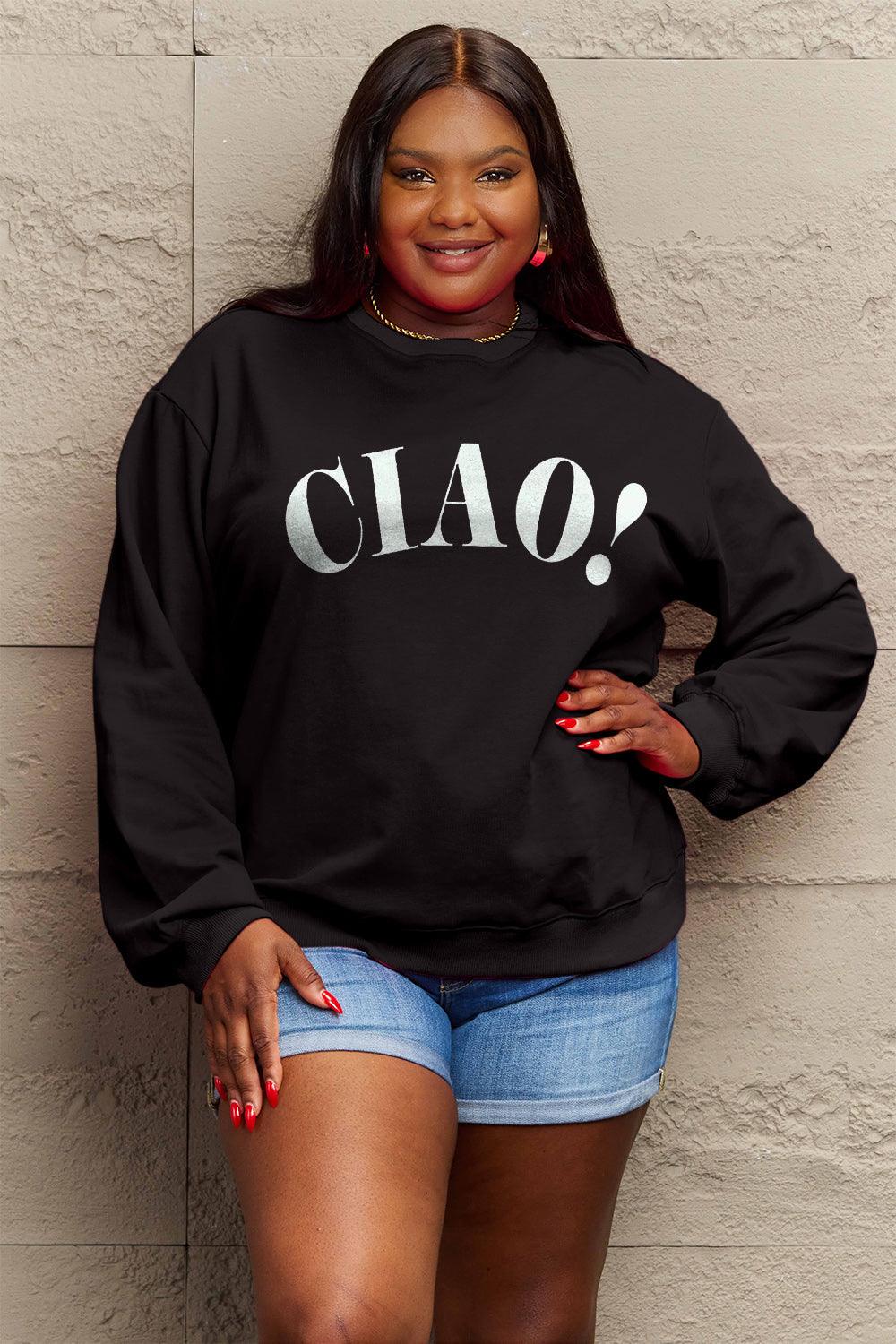 Simply Love Full Size CIAO!Round Neck Sweatshirt Carauana Store