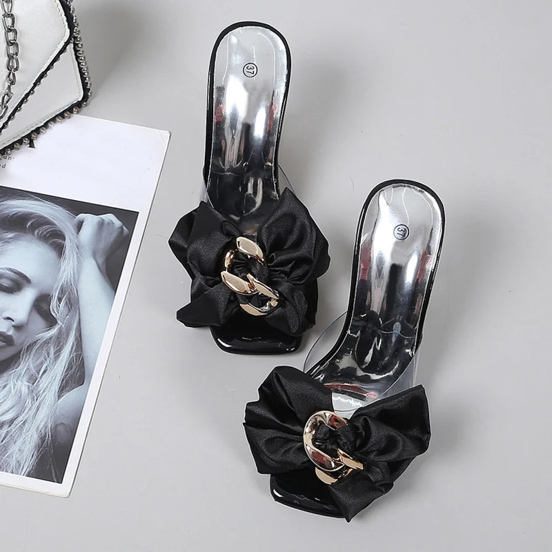 Transparent Butterfly-Knot High Heels Slippers - 9cm CaRaUaNa Fashion