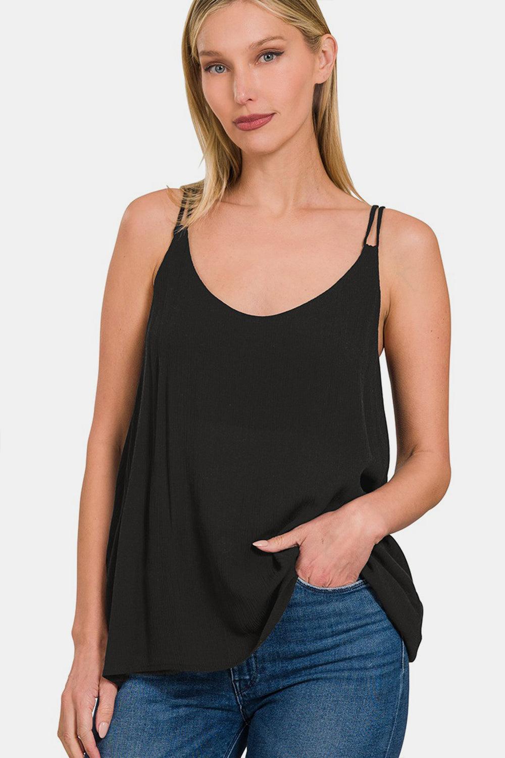 Zenana Woven Double Spaghetti Strap V-Neck Cami Carauana Store