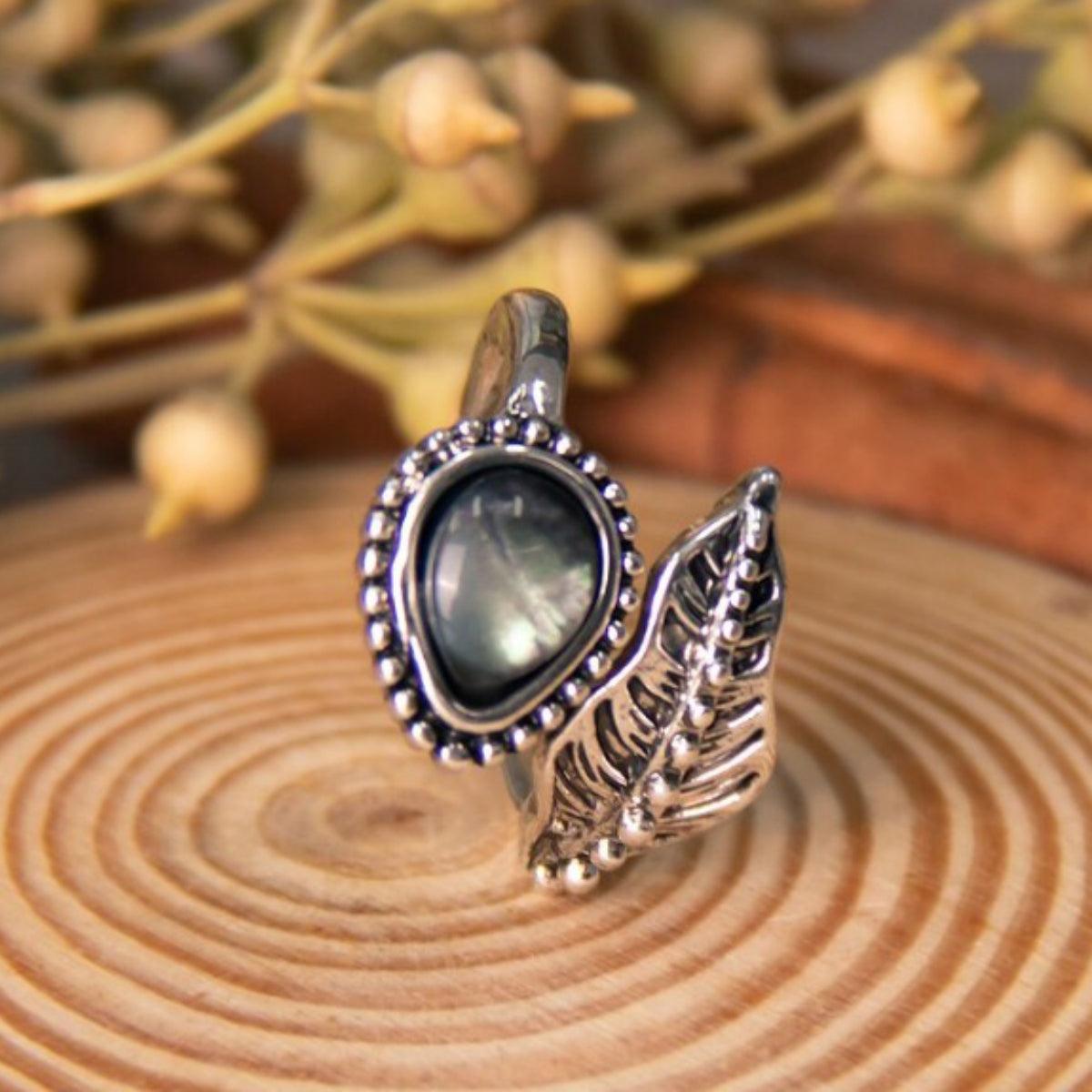 Alloy Moonstone Leaf Bypass Ring Carauana Store