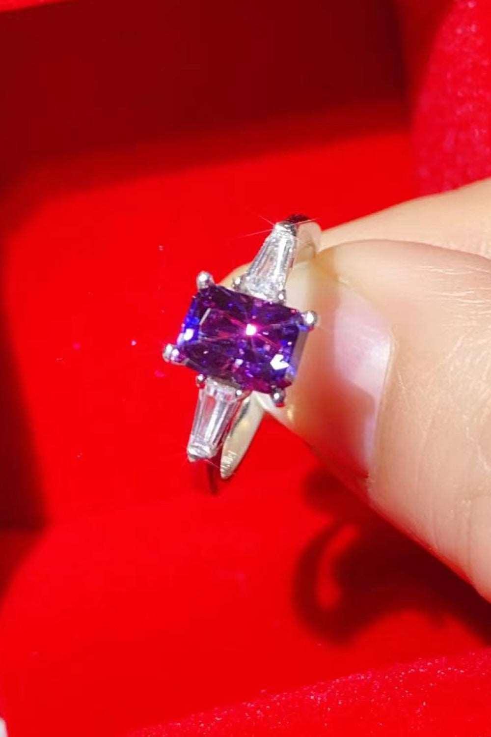 1 Carat Moissanite Platinum-Plated Rectangle Ring in Purple Carauana Store
