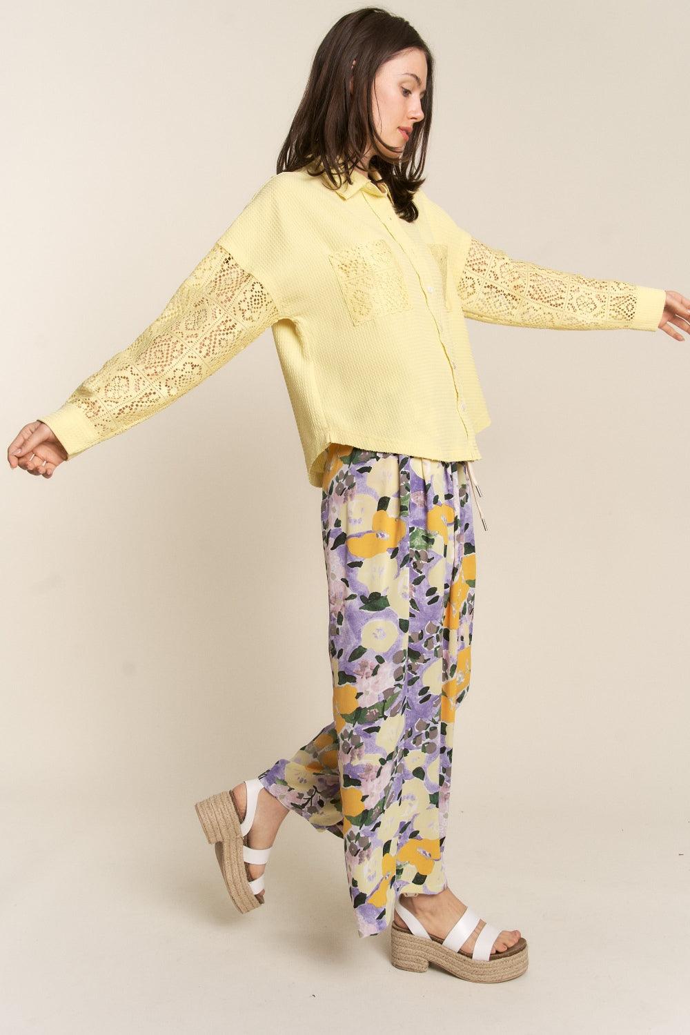J.NNA Button Down Lace Long Sleeve Waffle Shirt Carauana Store