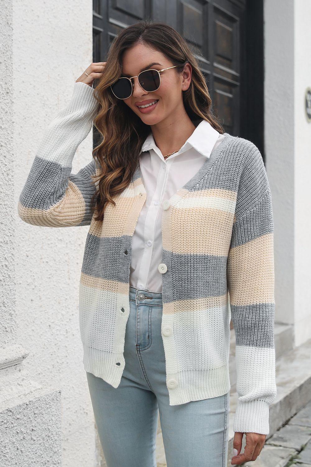 Color Block Button Down Cardigan Carauana Store