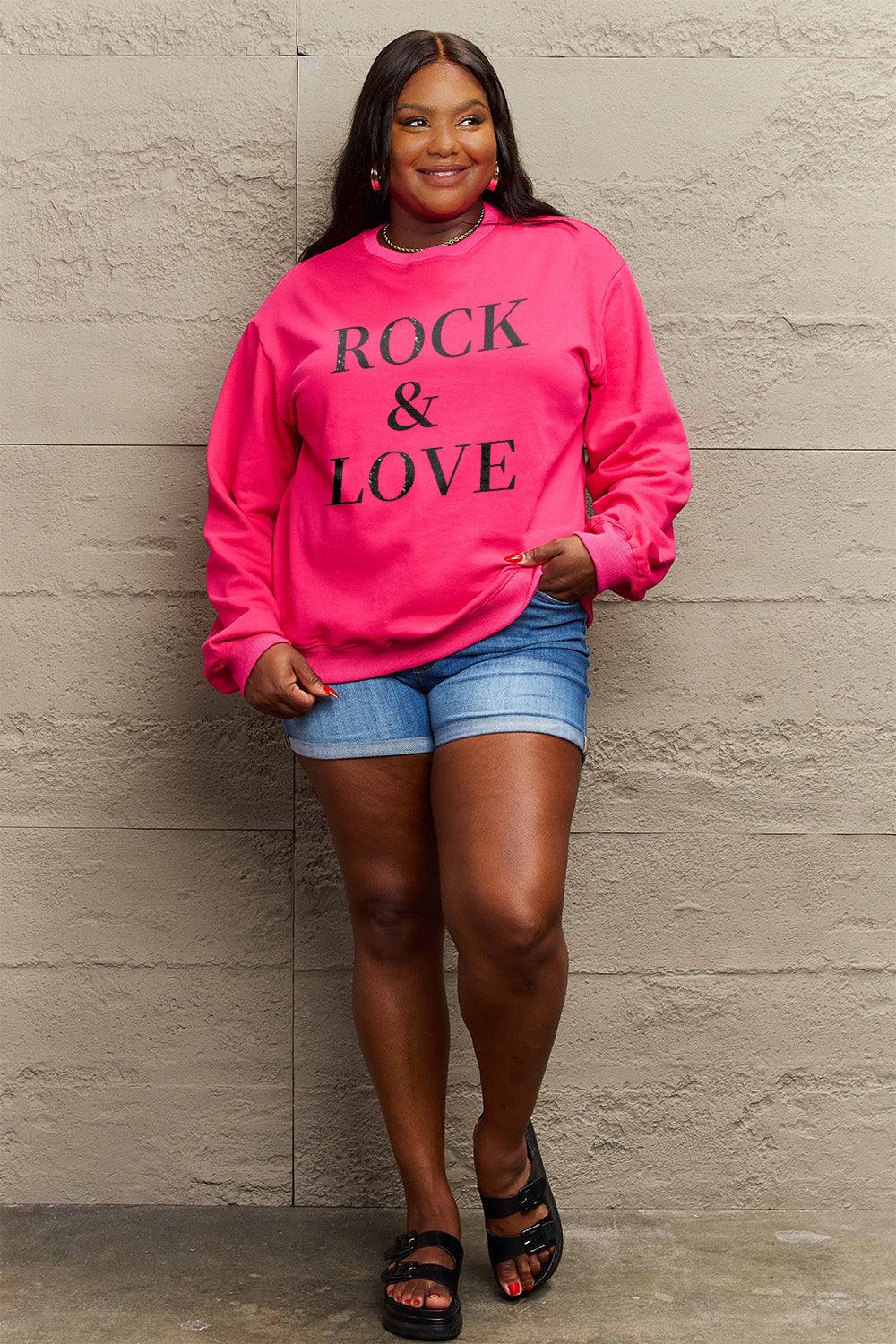 Simply Love Full Size ROCK & LOVE Round Neck Sweatshirt Carauana Store