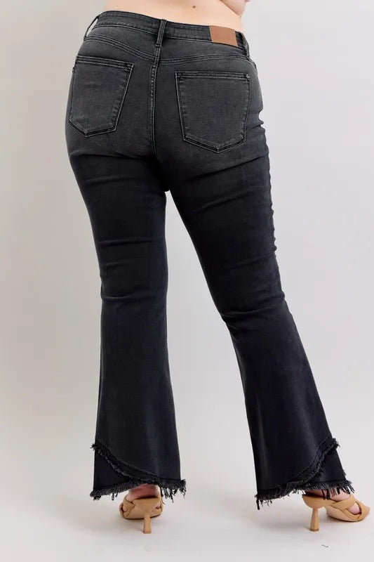 Judy Blue Full Size High Waist Flare W/ Mock Fray Tulip Hem Plus Size Carauana Store