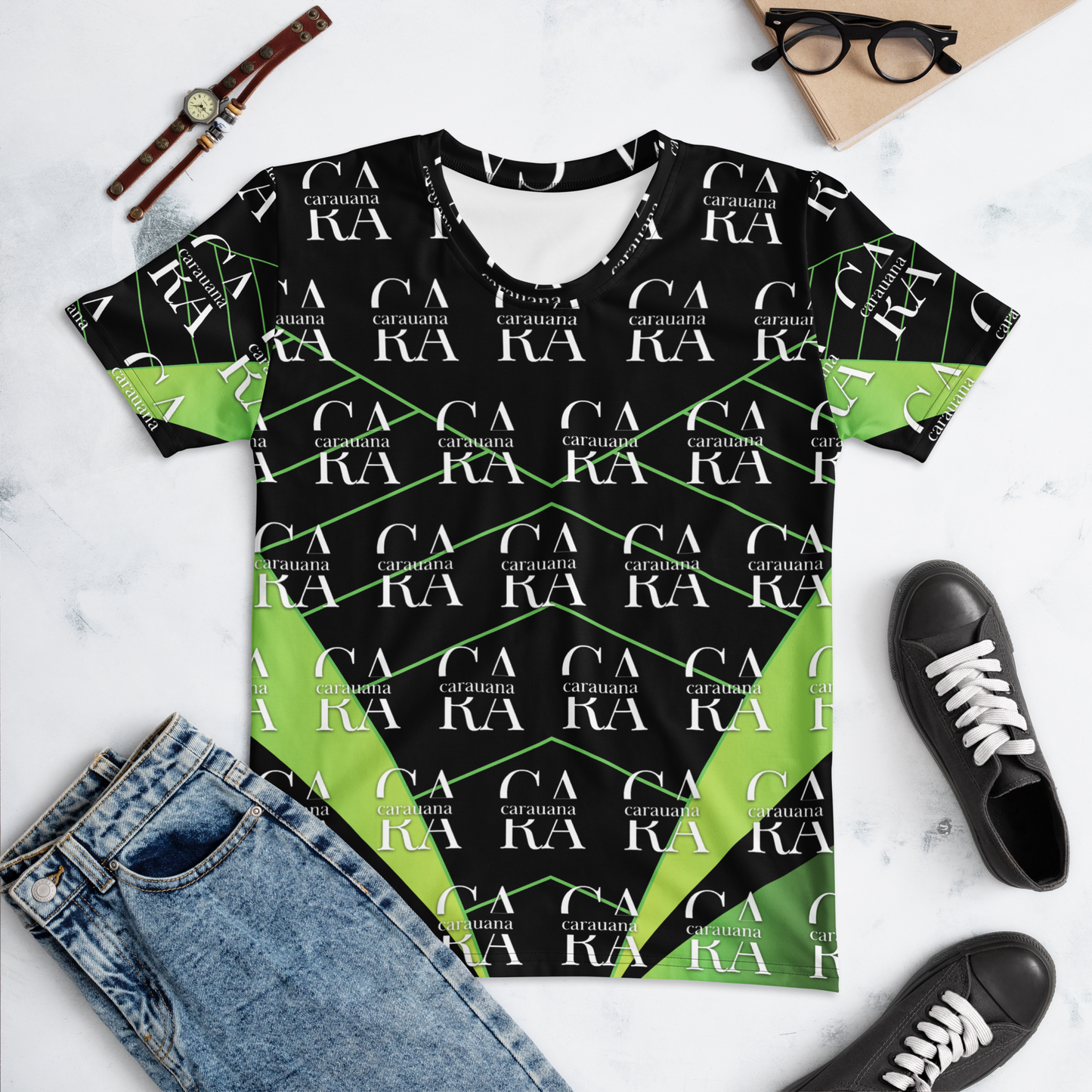 Women's T-shirt black Green Carauana Store