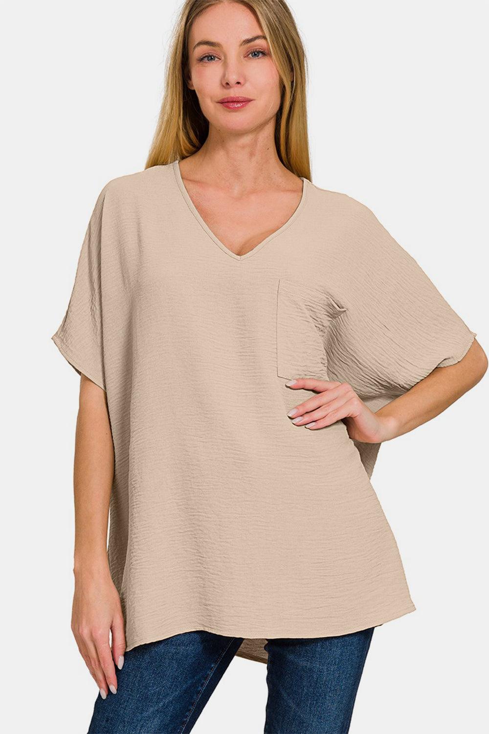 Zenana Full Size Texture V-Neck Short Sleeve Top Carauana Store