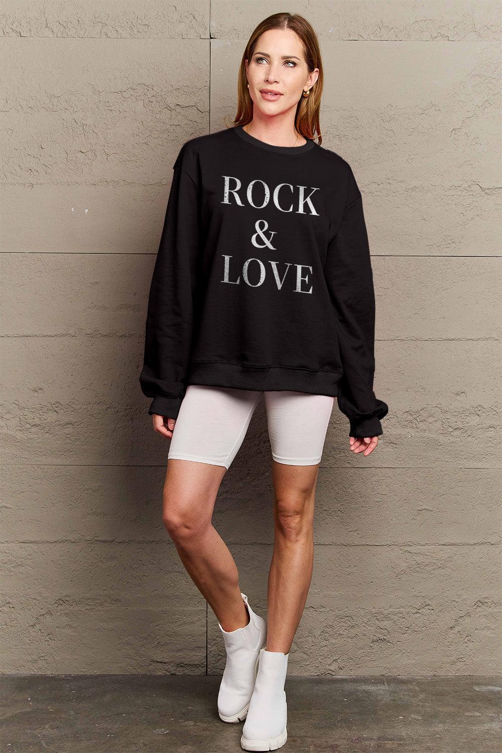 Simply Love Full Size ROCK & LOVE Round Neck Sweatshirt Carauana Store