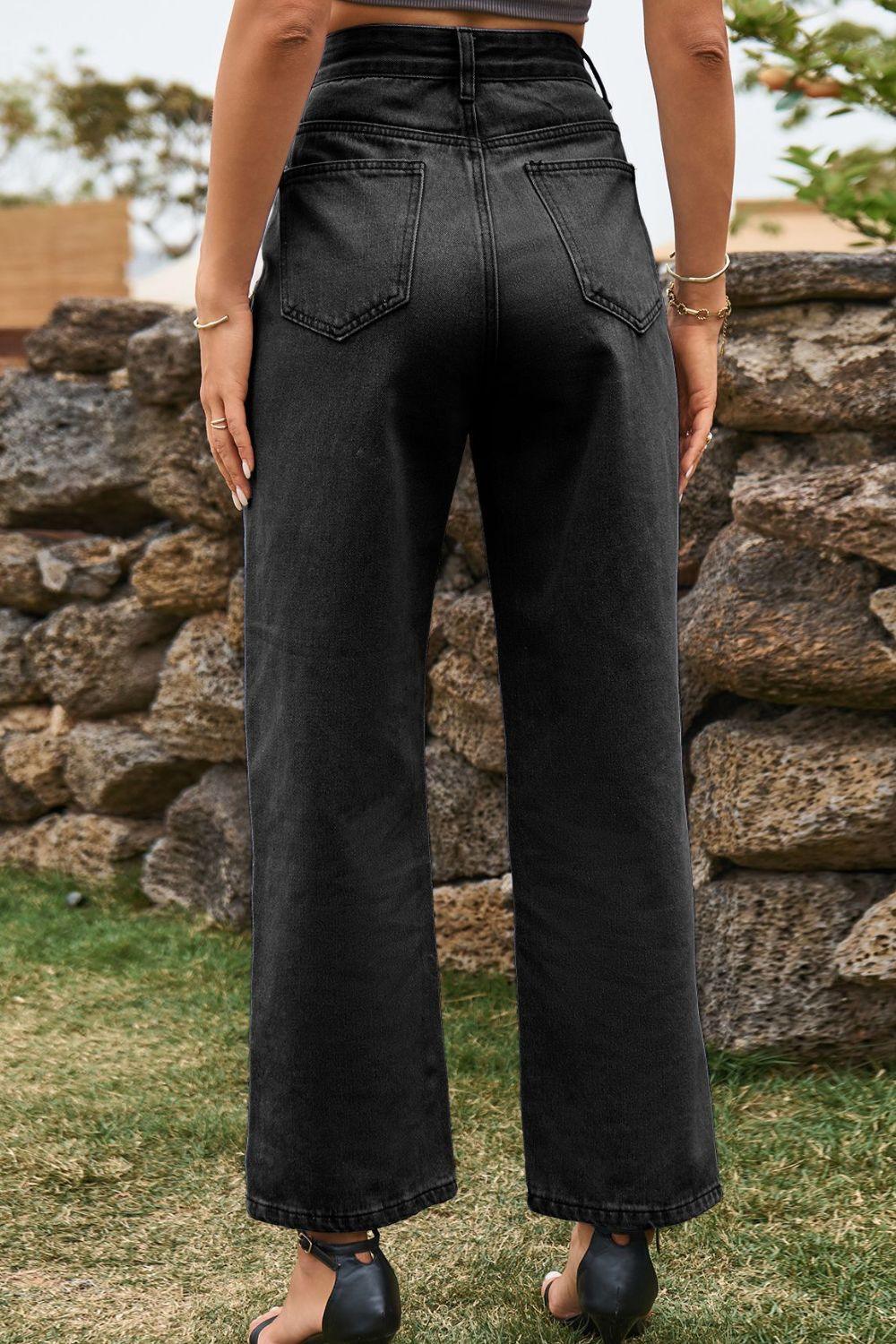 High Waist Loose Fit Ankle Slit Jeans Carauana Store