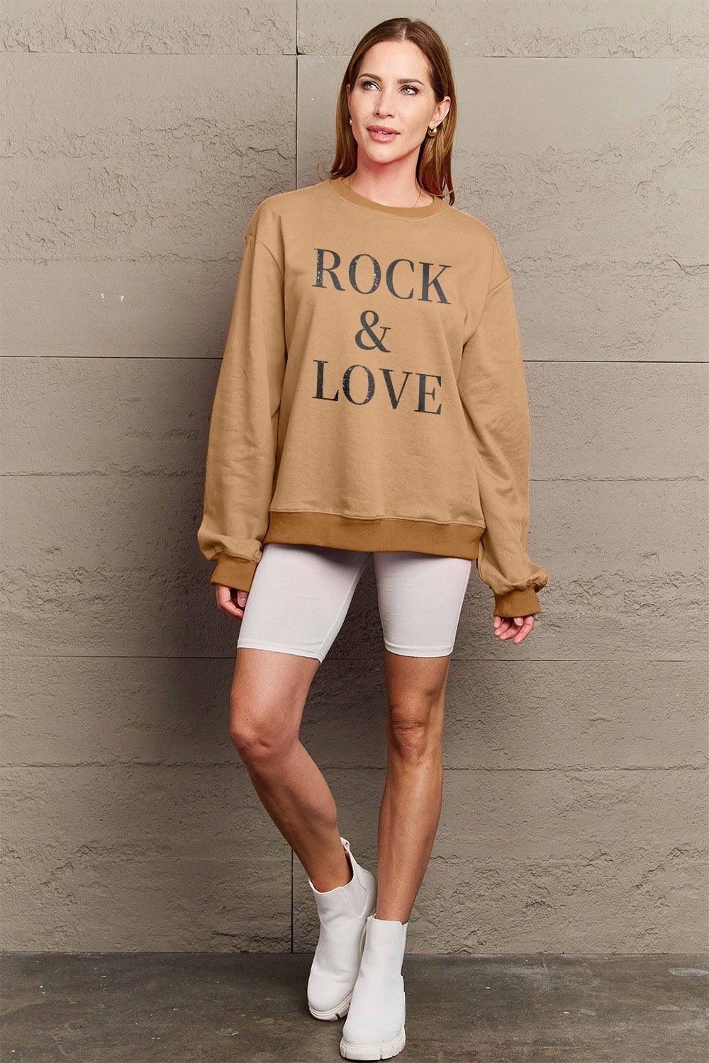 Simply Love Full Size ROCK & LOVE Round Neck Sweatshirt Carauana Store