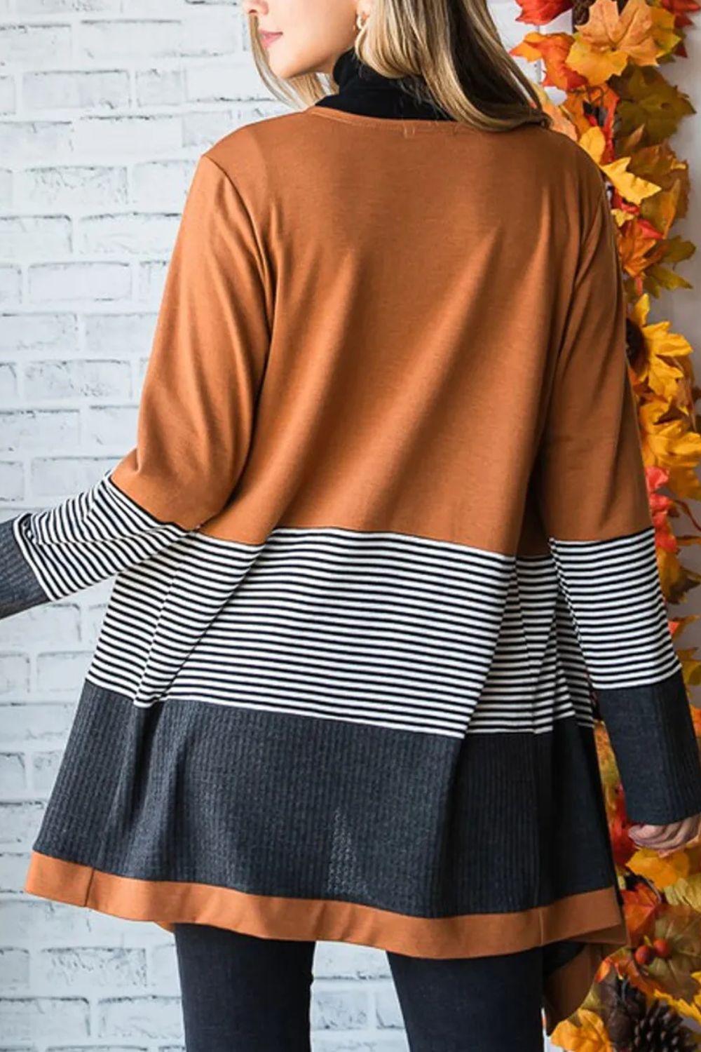 Striped Open Front Long Sleeve Cover Up Carauana Store
