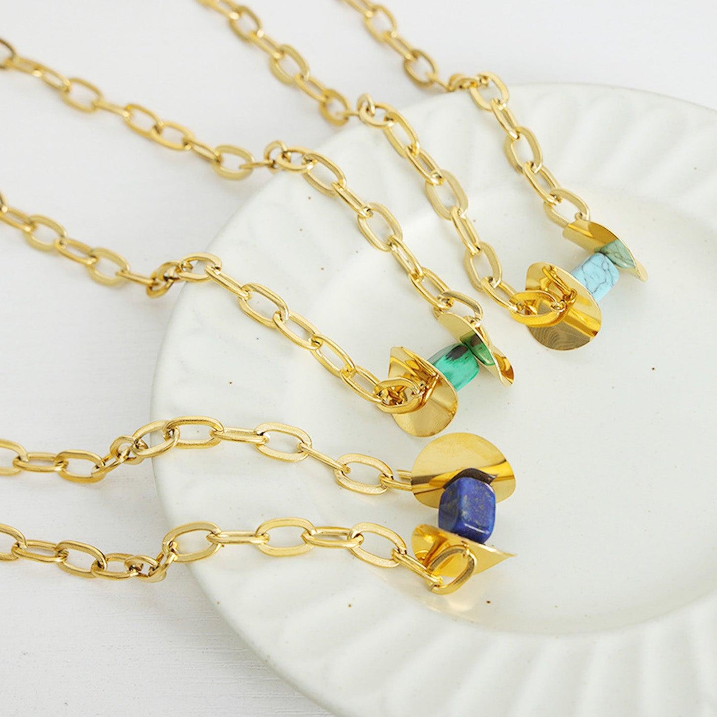 Natural Stone Pendant Titanium Steel Necklace Carauana Store