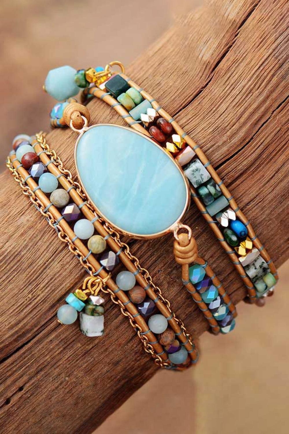 Handmade Natural Stone Beaded Triple Layer Bracelet Carauana Store