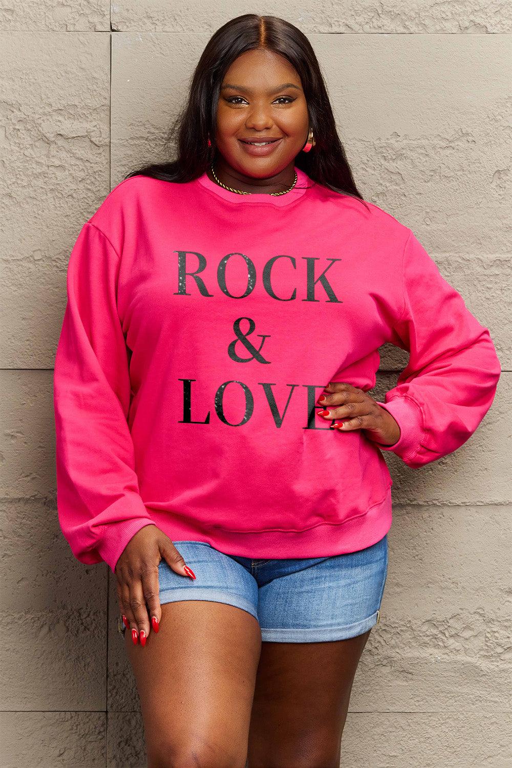 Simply Love Full Size ROCK & LOVE Round Neck Sweatshirt Carauana Store