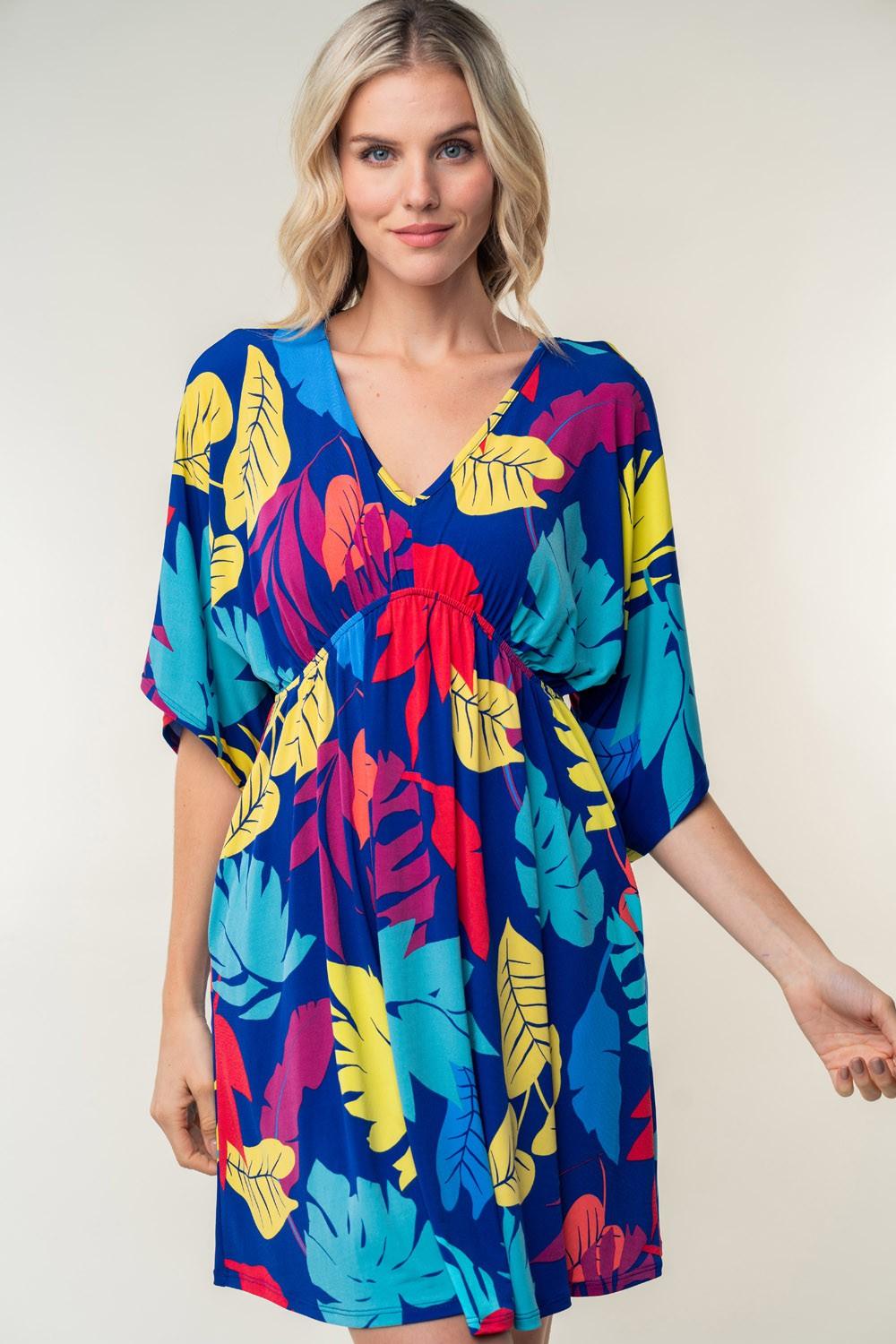 White Birch Full Size Printed V-Neck Mini Dress Carauana Store