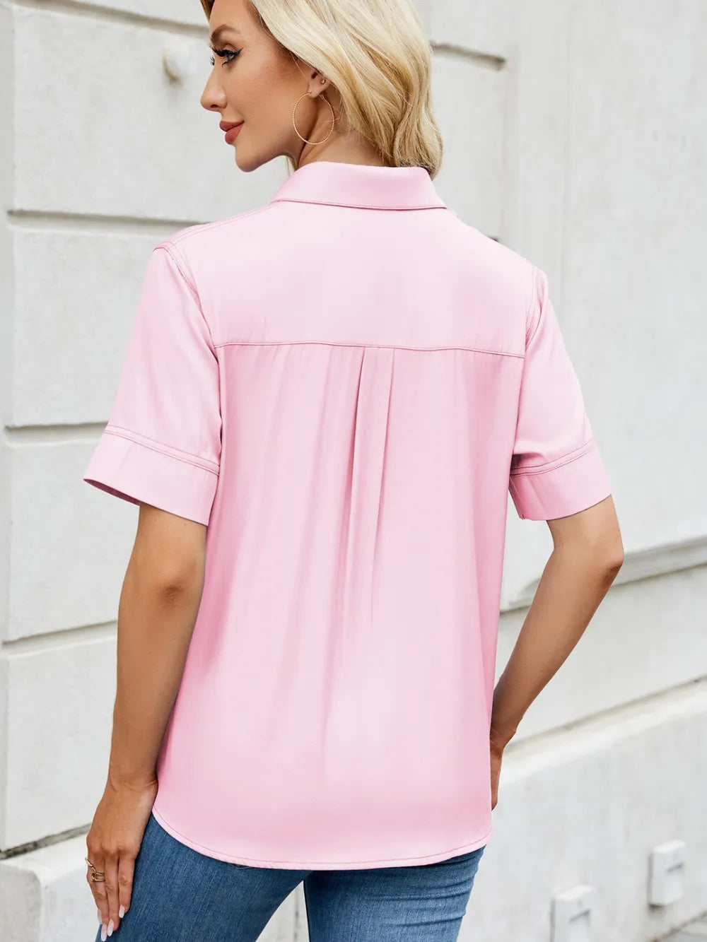 Collared Neck Short Sleeve Shirt Carauana Store