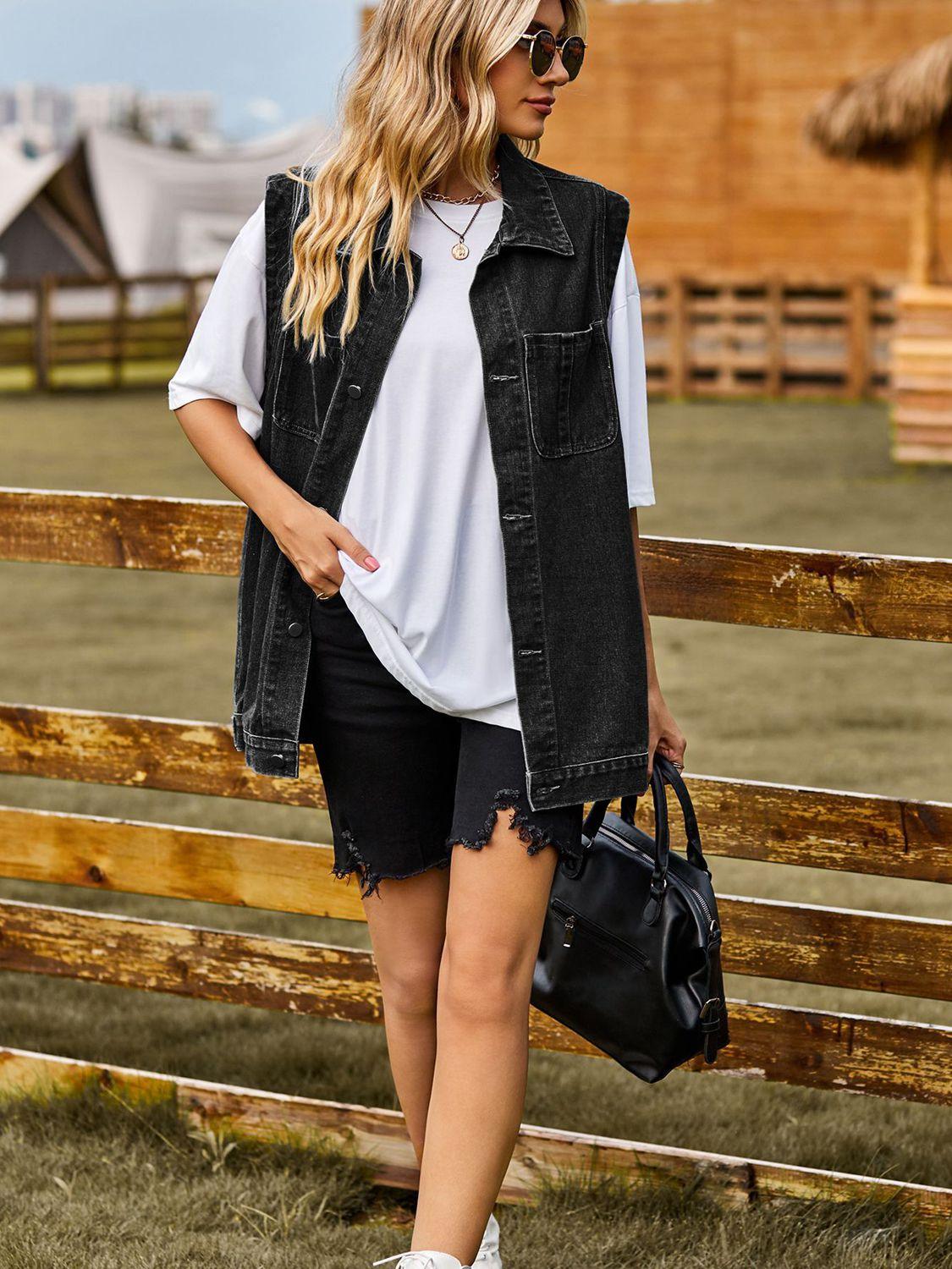 Button Down Denim Vest Carauana Store