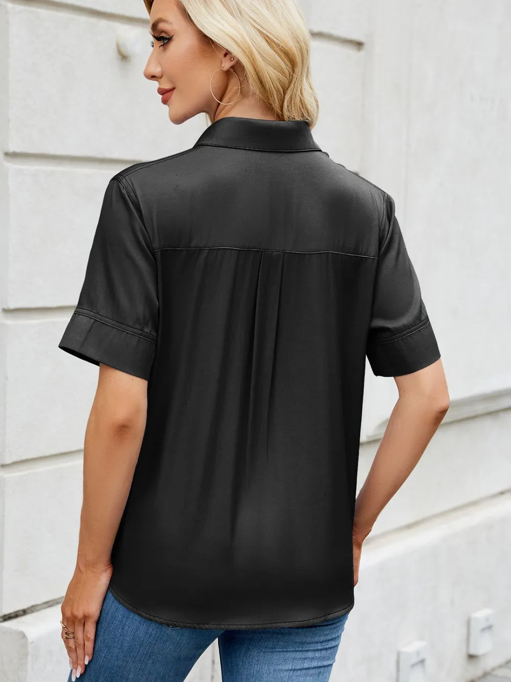 Collared Neck Short Sleeve Shirt Carauana Store
